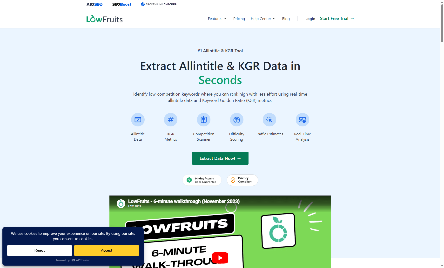 Allintitle and KGR tool interface showing bulk keyword analysis