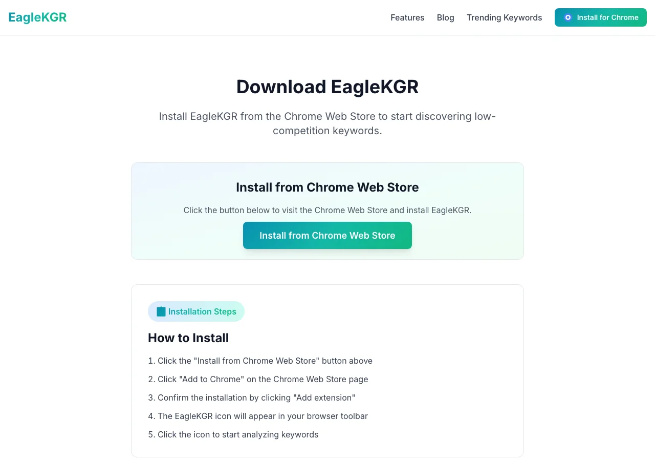 EagleKGR Chrome Extension: Install and First Keyword Check