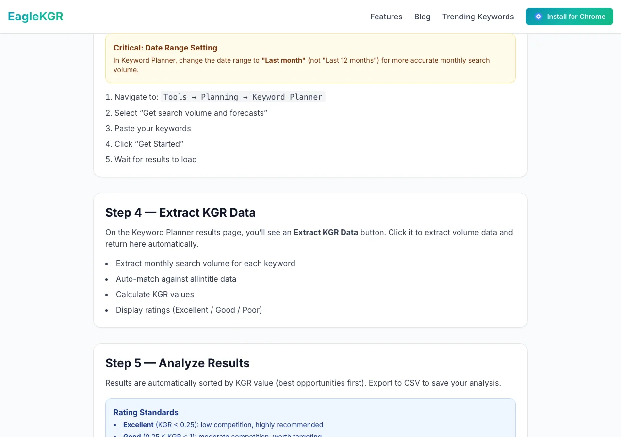 EagleKGR user guide KGR rating standards Excellent Good Poor