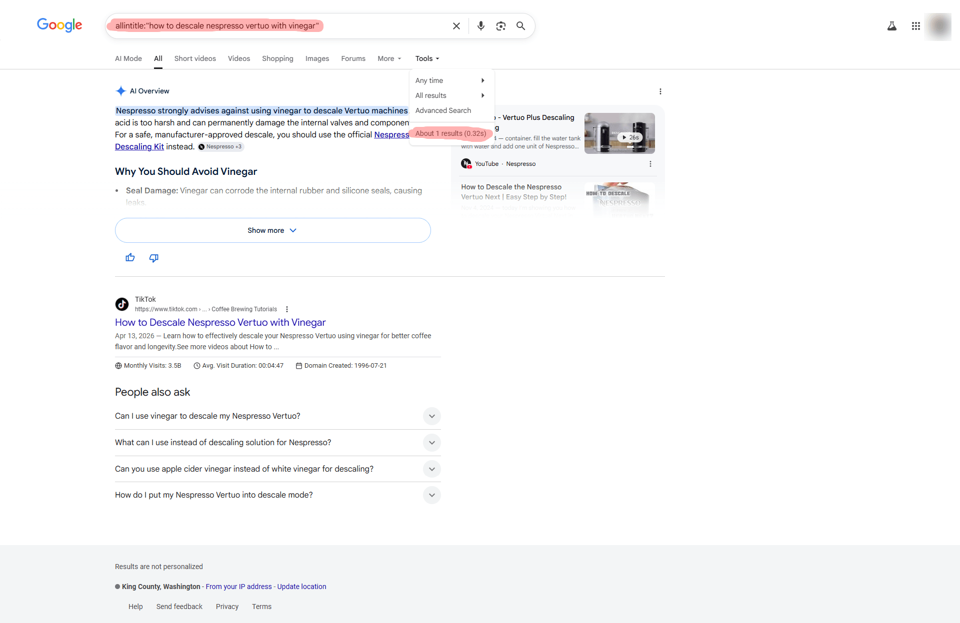 KGR Allintitle Search Example in Google